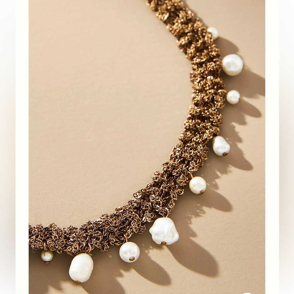Anthropologie Boho Pearl Chain Necklace